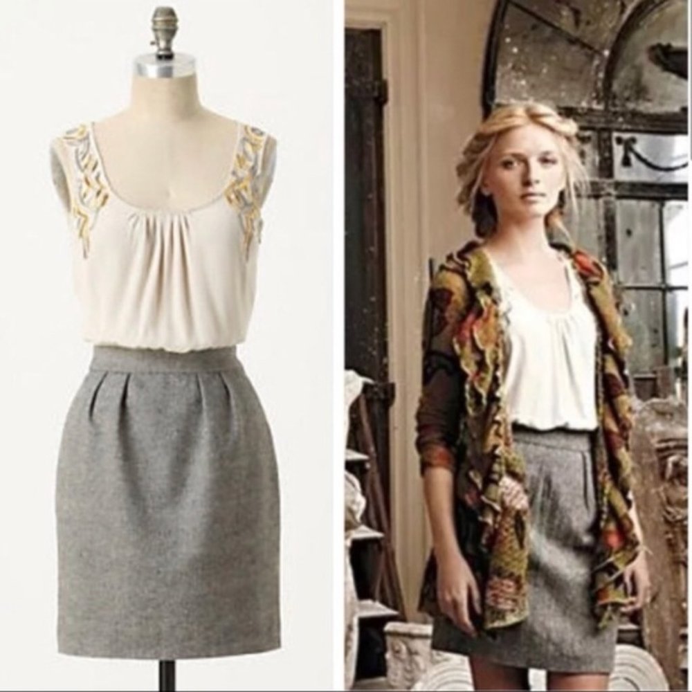 Anthropologie Tabitha Harbingers Of The Fall Silk & Wool Blend Beaded Dress